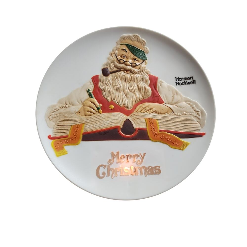 Vintage 1983 Norman Rockwell Musical Merry Christmas Plate Santas Book of Gifts